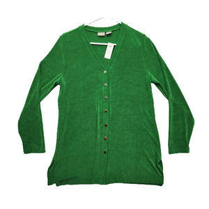 Chico’s Travelers Button Down Ribbed Blouse Stretchy Green Womens Size 1 (8-10)